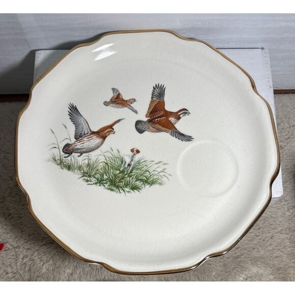 Georgina China Snack Plate & Tea Cup Set USA Breakfast Phesants Cabincore Birds - Picture 3 of 14